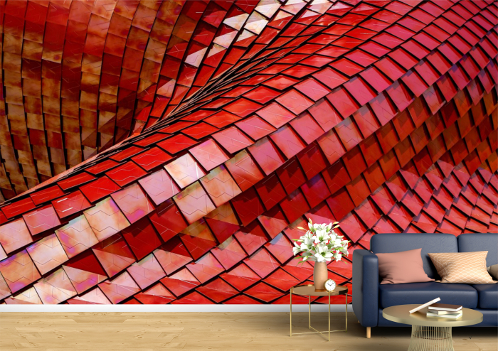 Tapet Premium Canvas - Patrate rosii cu forme abstract [1]