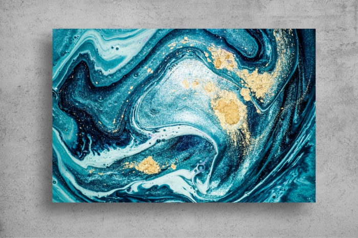 Tapet Premium Canvas - Pete aurii pe fundalul albastru abstract [2]