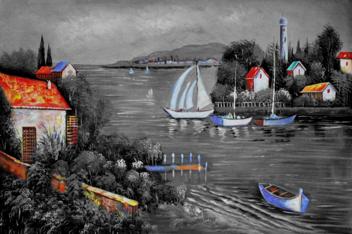 Tapet Premium Canvas - Pictura barci pe lac [2]