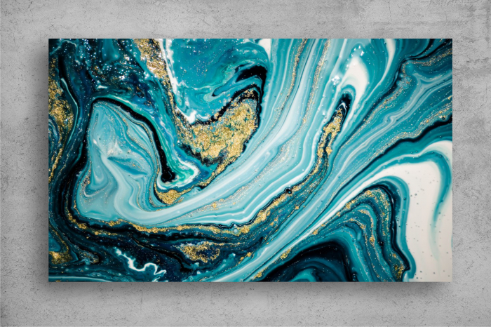 Tapet Premium Canvas - Pictura cu nuante de albastru si auriu abstract [2]
