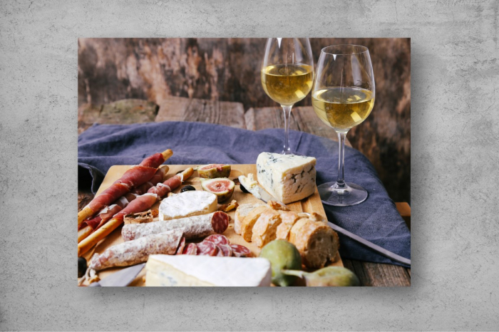 Tapet Premium Canvas - Platou de branzeturi cu pahare de vin [2]