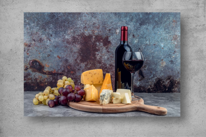 Tapet Premium Canvas - Platou de branzeturi cu vin rosu si struguri [2]