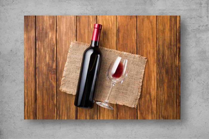Tapet Premium Canvas - Prezentare sticla de vin si pahar [2]