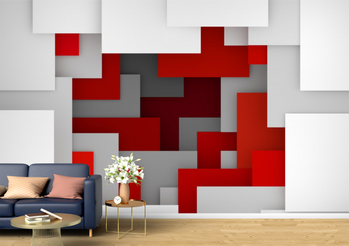 Tapet Premium Canvas - Randare 3d alb rosu [1]
