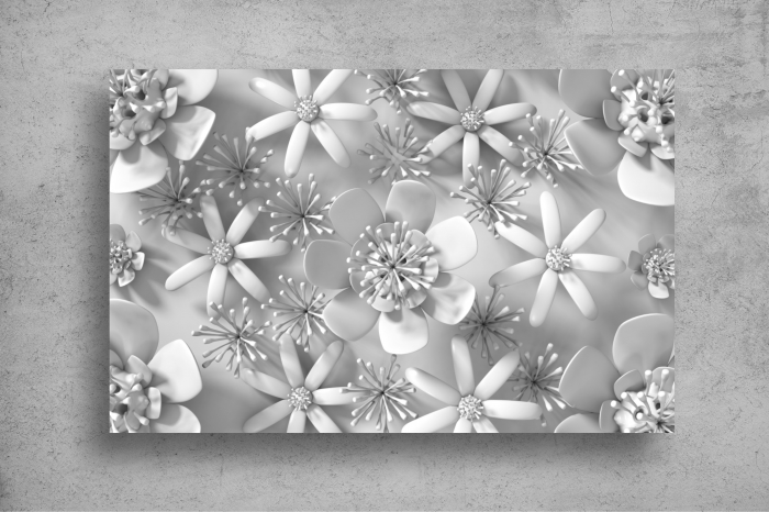 Tapet Premium Canvas - Randare 3d flori gri abstract [2]