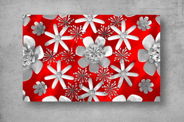 Tapet Premium Canvas - Randare flori 3d abstract pe fundal rosu [2]