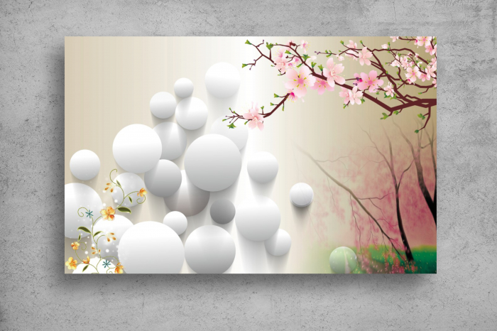 Tapet Premium Canvas - Sferele si ramura de copac 3d abstract [2]