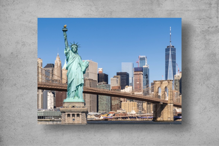 Tapet Premium Canvas - Statuia Libertatii si podul Brooklin [2]
