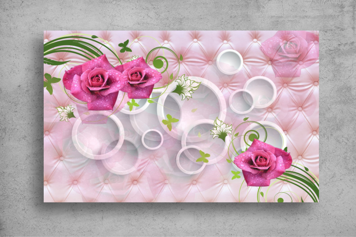 Tapet Premium Canvas - Trandafiri roz cu roua 3d abstract [2]
