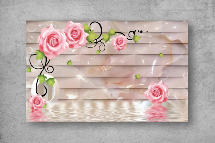 Tapet Premium Canvas - Trandafirii apa si peretele 3d abstract [2]