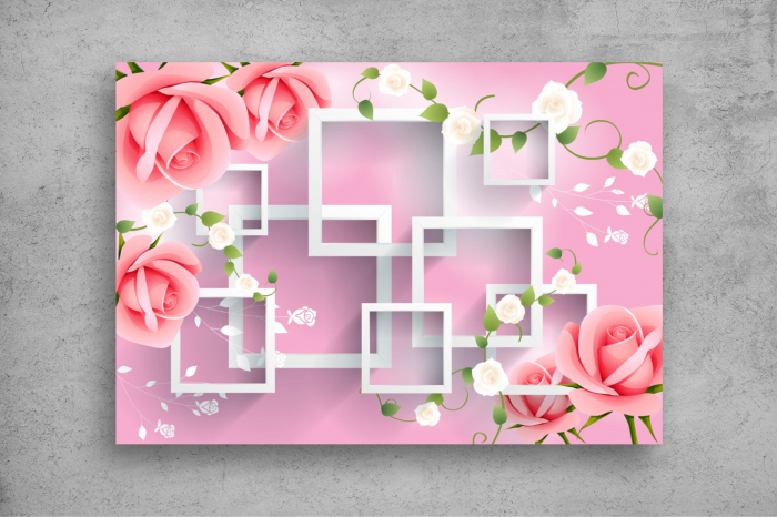 Tapet Premium Canvas - Trandafirii roz si chenarele albe 3d abstract [2]