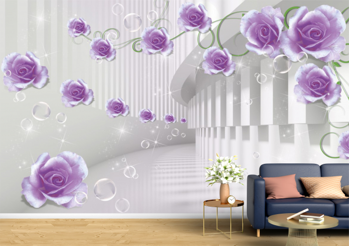 Tapet Premium Canvas - Trandafirii violet si coloanele 3d abstract [1]