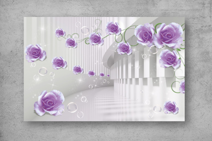 Tapet Premium Canvas - Trandafirii violet si coloanele 3d abstract [2]