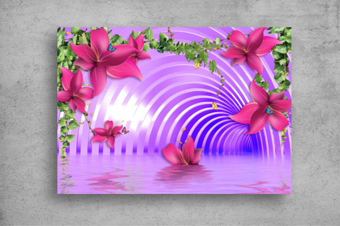 Tapet Premium Canvas - Tunelul mov si florile colorate 3d abstract [2]