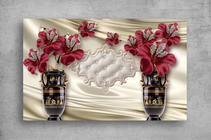 Tapet Premium Canvas - Vaze cu flori si perle 3d abstract [2]