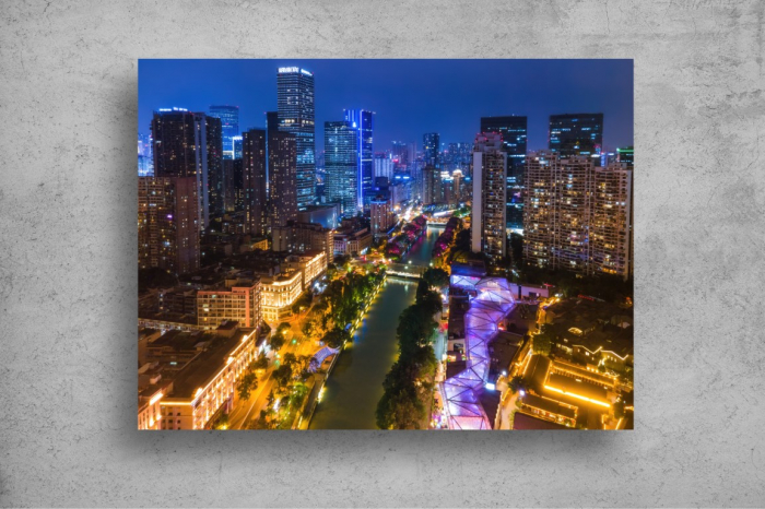Tapet Premium Canvas - Vedere aeriana cu cladiri luminate [2]