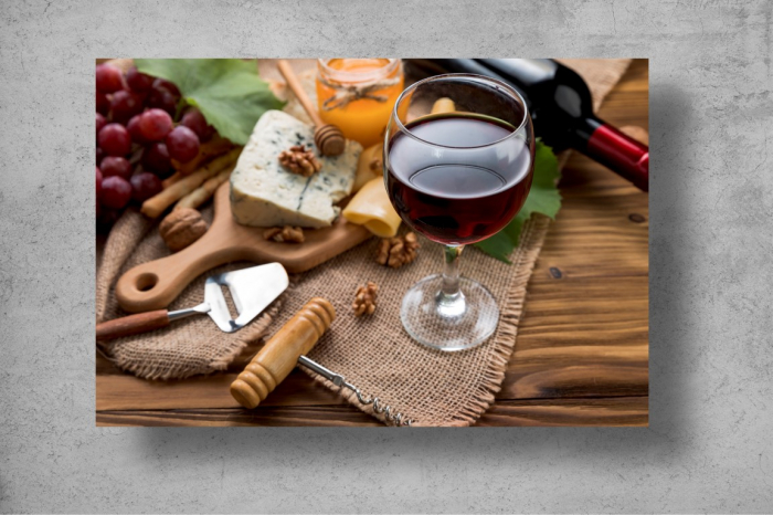Tapet Premium Canvas - Vin rosu cu branza si struguri [2]