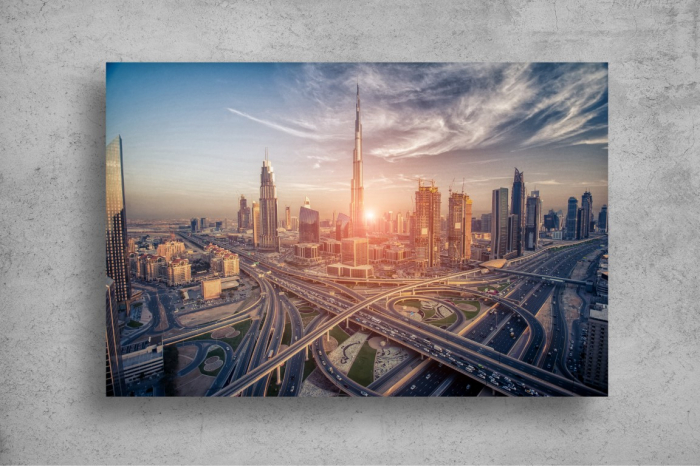 Tapet Premium Canvas - Zgarie norii din Dubai la apus [2]