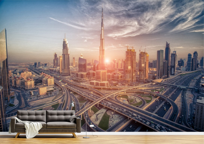 Tapet Premium Canvas - Zgarie norii din Dubai la apus [1]