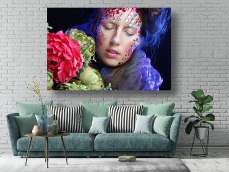 Produse - Tablou Canvas - Femeie cu flori - Portret