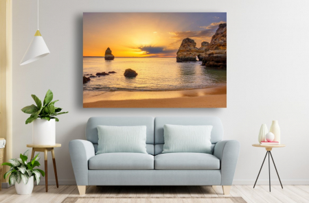 Tablouri Canvas cu peisaje - Tablou Canvas - Apus la plaja printre stanci