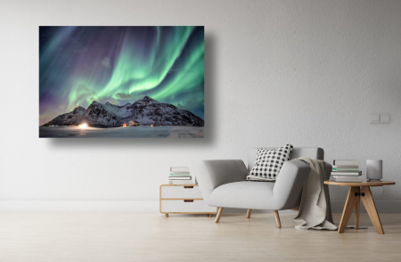 Tablouri Canvas cu peisaje - Tablou Canvas - Aurora boreala deasupra muntilor inzapeziti