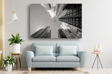 Tablouri Canvas Urbane - Tablou Canvas - Avionul printre zgarie-nori