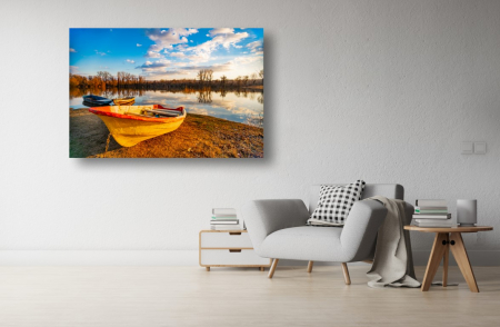 Tablouri Canvas cu peisaje - Tablou Canvas - Barca de pescuit pe malul lacului