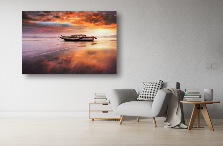 Tablouri Canvas cu peisaje - Tablou Canvas - Barca pe apa la rasarit