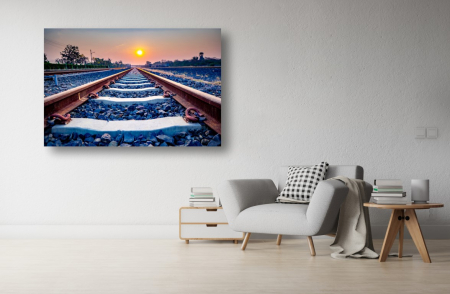 Tablouri Canvas cu peisaje - Tablou Canvas - Calea ferata la apus