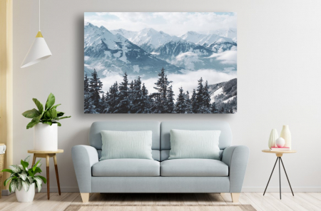 Tablouri Canvas cu peisaje - Tablou Canvas - Copacii si muntii acoperiti de zapada