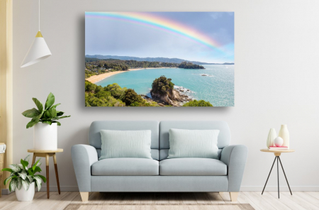 Tablouri Canvas cu peisaje - Tablou Canvas - Curcubeul deasupra oceanului si muntilor