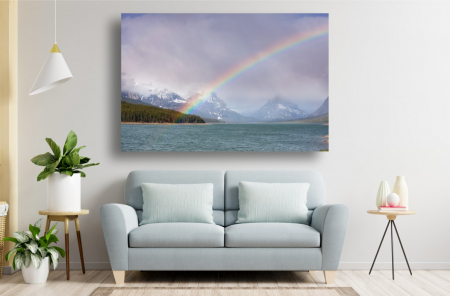 Tablouri Canvas cu peisaje - Tablou Canvas - Curcubeul peste lac si muntii inzapeziti