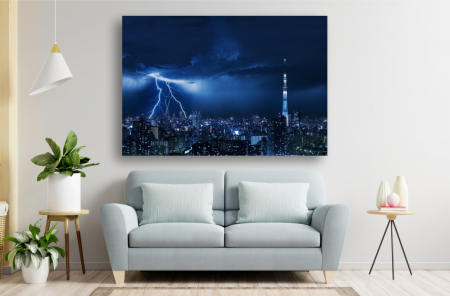 Tablouri Canvas Urbane - Tablou Canvas - Furtuna si fulgere peste oras