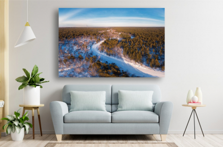 Tablouri Canvas cu peisaje - Tablou Canvas - Iarna prin padure vedere aeriana