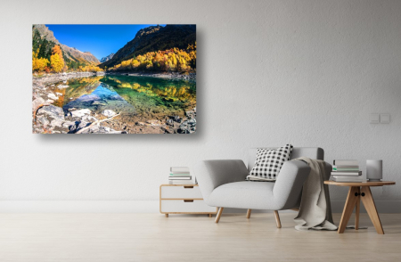 Tablouri Canvas cu peisaje - Tablou Canvas - Lacul de la poalele muntilor toamna