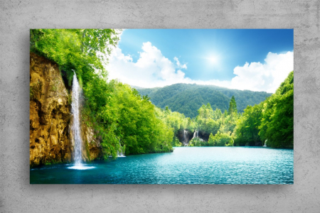 Tablou Canvas - Lacul si cascada la rasarit [1]