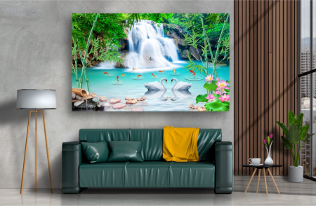 Tablouri Canvas cu peisaje - Tablou Canvas - Lebede si cascada