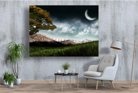 Tablouri Canvas cu peisaje - Tablou Canvas - Luna si muntii