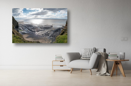 Tablouri Canvas cu peisaje - Tablou Canvas - Malul marii si muntii la rasarit