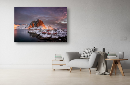 Tablouri Canvas cu peisaje - Tablou Canvas - Muntii inzapeziti si lacul inghetat in Scandinavia