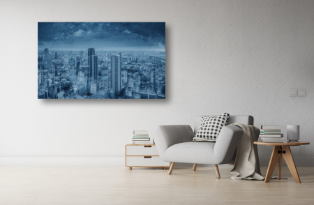 Tablouri Canvas Urbane - Tablou Canvas - Orasul albastru si cerul instelat