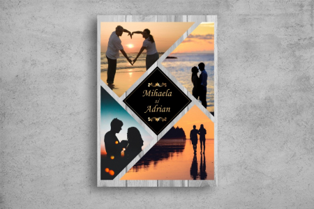 Modele Indragostiti - Tablou Canvas Personalizat - Cuplu (4 fotografii, fundal lemn)