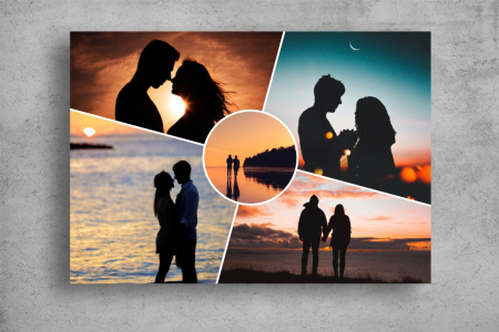 Modele Indragostiti - Tablou Canvas Personalizat - Cuplu (colaj 5 fotografii, orientare landscape)