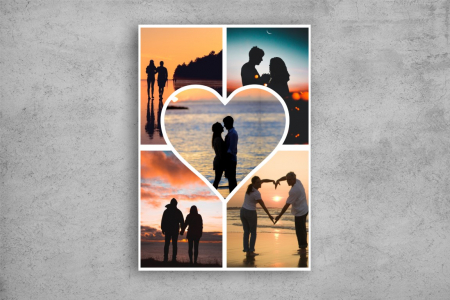 Modele Indragostiti - Tablou Canvas Personalizat - Cuplu (inima, 5 fotografii)