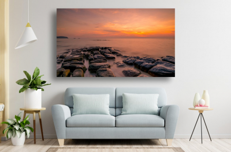 Tablouri Canvas cu peisaje - Tablou Canvas - Pietrele in apa la apus