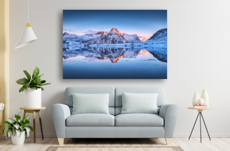 Tablouri Canvas cu peisaje - Tablou Canvas - Reflexia muntilor in lac la apus