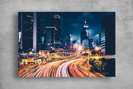 Tablou Canvas - Trafic aglomerat noaptea in Hong Kong [1]