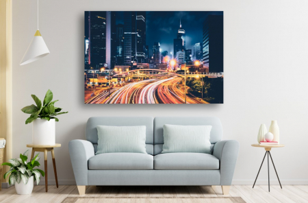 Tablouri Canvas Urbane - Tablou Canvas - Trafic aglomerat noaptea in Hong Kong