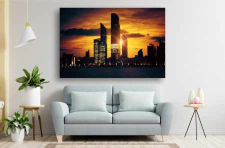 Tablouri Canvas Urbane - Tablou Canvas - Zgarie-norii din Abu-Dhabi la apus